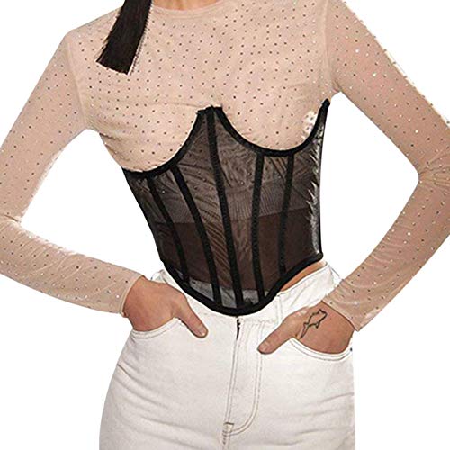 Ruita Sexy Underbust Corset Tops, Women Lace Up Sheers Mesh Bustier Corset Crop Top Bustier Corset Vest Waist Cincher