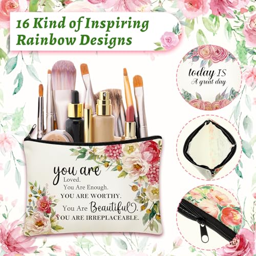 Kacctyen 20 Pcs Housekeeping Week Gifts Employee Appreciation Gifts 10 Inspirational Canvas Cosmetic Bags 10 Mirrors Floral Makeup Bag Thank You Toiletry Pouch for Housekeepers Coworker Church Women3