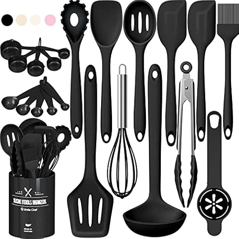 Silicone Kitchen Utensils Set, Umite Chef 22Pcs Cooking Utensils Spatula Set, Heat Resistant Non-Stick Silicone, Dishwasher Safe Cooking Gadgets Tools Set(Black) Cover