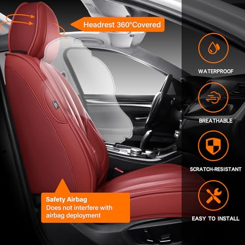 Image of MINGBRON Front Car Seat Covers, Leather Car Seat Covers, Fit for Most Cars SUV and Most Sedan Red