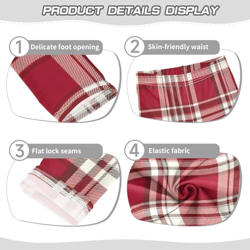 Girls Leggings Red White Tartan Plaid Kids Length Leggings Pants Toddler Athletic Soft Tights Trousers 4T3