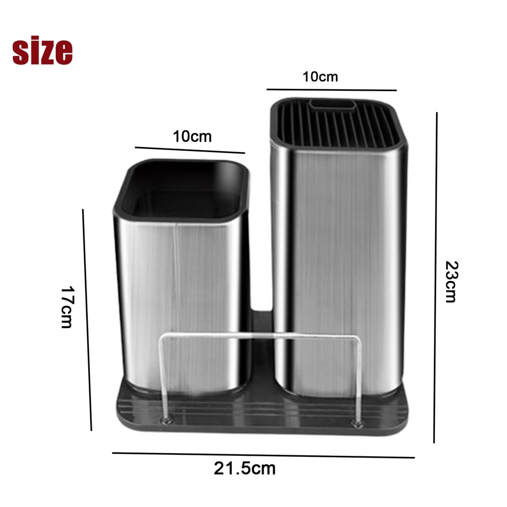 2 en 1 Bloque de, Soporte Cuchillos Cocina, Porta Cuchillos Universal, Cuchillero para Cocina Sin Cuchillo, Portacuchillas con Ranura Extraíble y Orificio de Drenaje