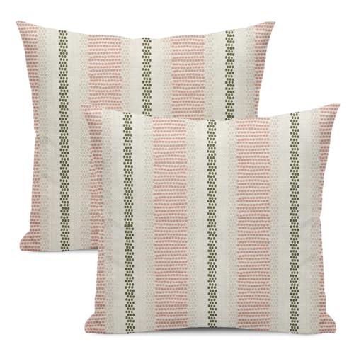 Boho Pillow Covers 16x16 Set of 2 Sage Green Pink Stripe Polka Do...