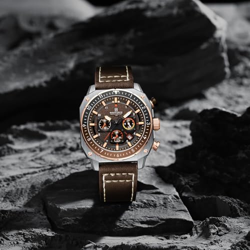 Image of NAVIFORCE NF8057 Square Vintage Military Chronograph Genuine Leather Analog Watch