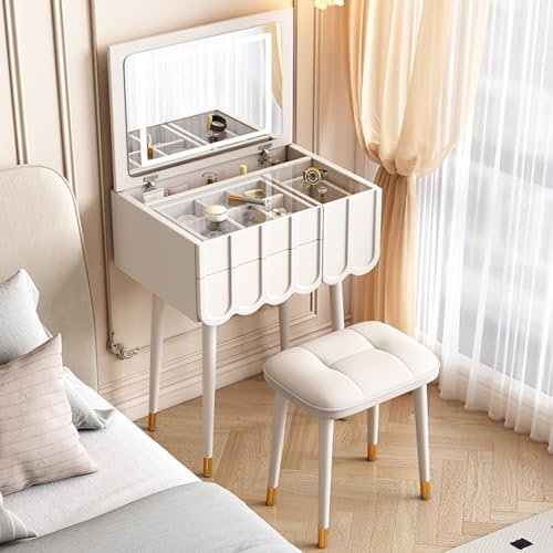 WDSOPK Tocador De Lujo Blanco - Espejo Abatible con Luz Táctil De 3 Colores Ajustable Y Cajones Deslizantes Silenciosos - Tocador Elegante De 3 Secciones - Amazon
