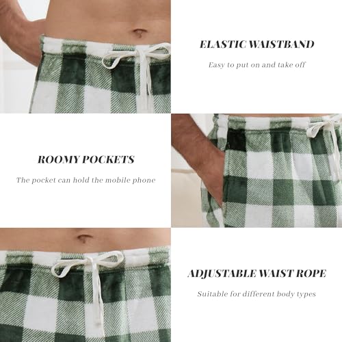 Vulcanodon Mens Flannel Pajama Pants Soft Fleece Plaid Bottoms with Pockets Sleep Lounge PJ3