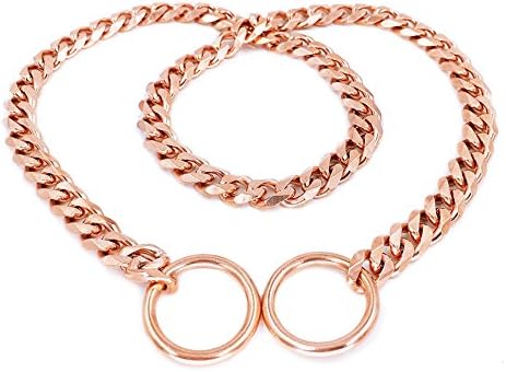 Luxury Dog Collar Chain/Slip Martingale P Chain/Heavy Duty Stainless Steel 12mm Curb Chain/Best for Small Medium Large Breeds - for Pit Bull Mastiff Bulldog Big Breeds/Rose Gold,22''