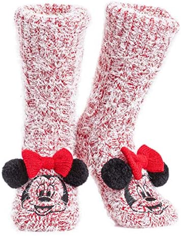 Disney Fluffy Slipper Socks for Women, Minnie Mickey Stitch Gifts