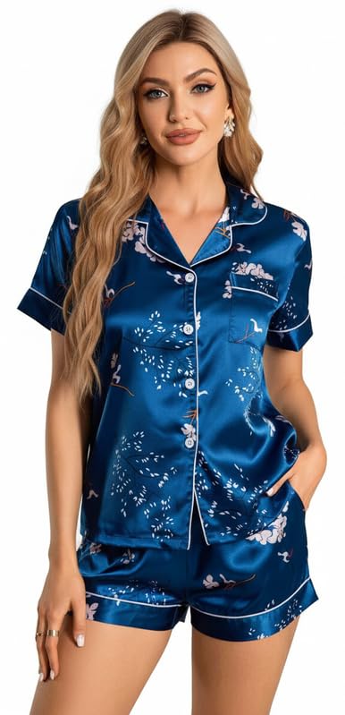 Night Suit for Women with Short Sleeve Button-Down Top with Shorts Dress for Woman,Night Dress for Woman, Two-Piece Loungewear Set