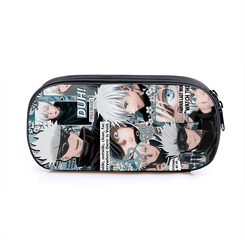 Puruuige Geto Suguru Anime Pencil Case Gojo Satoru Pencil Bag Large Capacity Portable Pen Case Storage Bag for Teenagers School Office Supplies Zip Pencil Box for School Gift