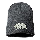Mama Bear Embroidered Beanie Cuffed Cap - Unisex (Dark Heather Gray)