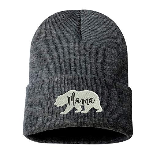 Mama Bear Embroidered Beanie Cuffed Cap - Unisex (Dark Heather Gray)
