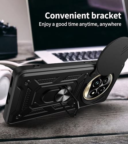 Image of SPAZY CASE Realme 13 Pro 5G / 13 Pro Plus 5G Back Cover | Heavy Duty Hybrid Case with 360 Degree Rotating Finger Ring Holder + Slider Shutter Camera Protection Case - Black