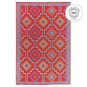 Fab Habitat Outdoor Rug Waterproof Fade Resistant Crease Free Premium Recycled Plastic Vintage Boho Kilim Large Patio Deck Sunroom Camping RV Lhasa Orange Violet 6 x 9 ft