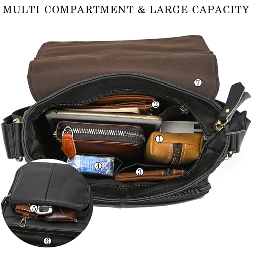 Small Leather Mens Purse Bag, Genuine Leather Messenger and Shoulder Bag for Men Zipper Pockets, Men Satchel Handbag4