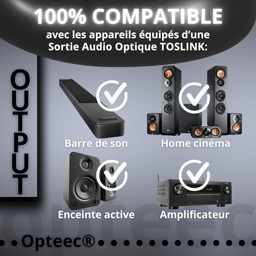 opteec® - Câble Optique Audio - 3M - Câble Optique Audio Toslink pour HOME CINEMA, BARRE DE SON, TV, SAMSUNG, BOSE, LG, SONY, SONOS, PS4, XBOX - Nylon Tressé Renforcé - Connecteur Plaqué Or (3M) – vue 4