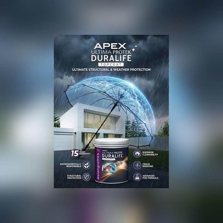 Image of Asian Paint Apex Ultima Protek Duralife Exterior Wall Paint - Superior Waterproofing & Anti-Algal Protection, Crack Bridging, Low VOC, White, 15-Year Warranty - 1 Liter (White)