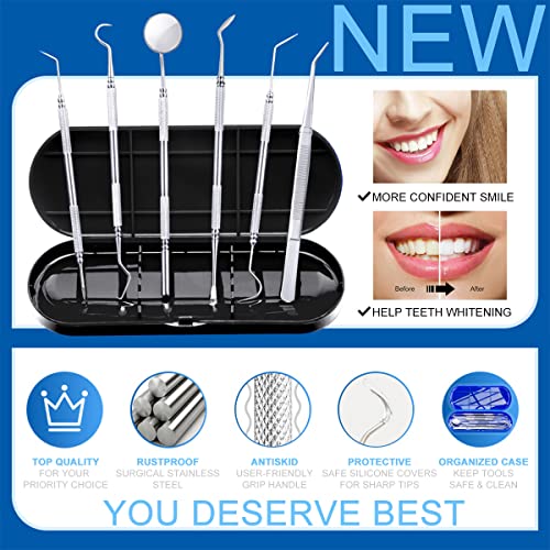 Dental Tools To Remove Plaque And Tartar, Professional Teeth Cleaning Tools, Stainless Steel Dental Hygiene Oral Care Kit With Plaque Remover, Tartar Scraper, Tooth Scaler, Dental Pick - With Case #TOP2