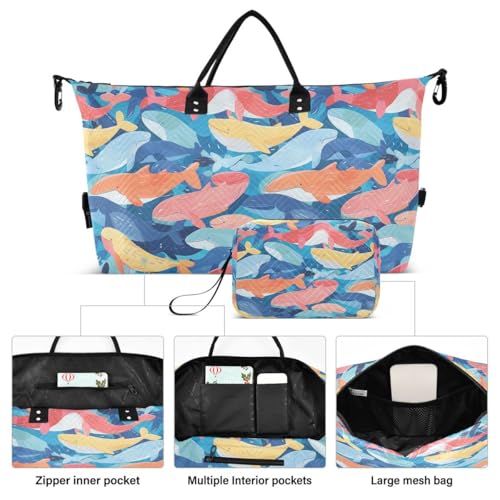 Ocean Fish Whale Travel Duffle Bag Gym Bag Weekender Bags with Toiletry Bag Travel Trip Tote Bag2