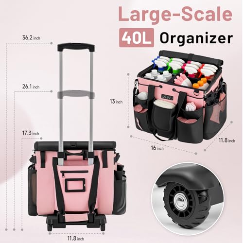 Image of Large Cleaning Caddy for Cleaning Supplies Organizer, Rolling Cleaning Caddy Bags with Wheels for Housekeepers, Cleaning Carts on Wheels for Home Car Office Picnic