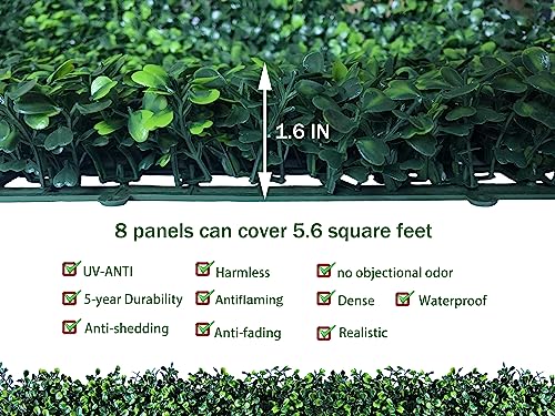 Image of ODTORY Artificial Grass Wall Greenery Backdrop, 10X10 in 8P (5.6 sqft) | UV-Anti, Fake Ivy Vine Balcony Fence, Outdoor Privacy Screen, Green Boxwood Leaf Panels, Indoor Home Faux Plant Decor