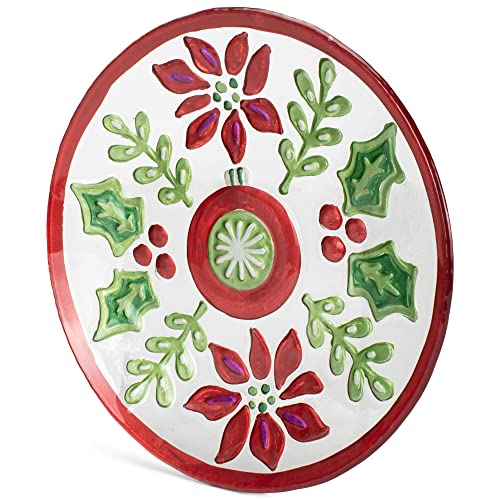Demdaco Festive Holly Red And Green 11 Inch Glass Christmas Round Serving Plate Platter #TOP1