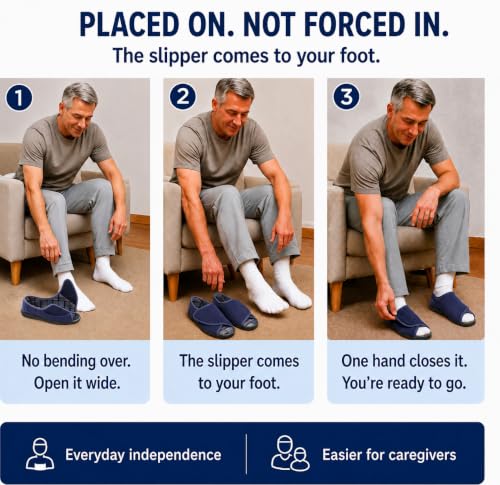 Image of Diabetic Open Toe Slippers, Extra Wide Adjustable House Shoes