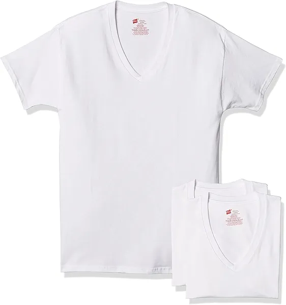 Hanes Men's Tagless Stretch White V-Neck Undershirts, 3 Pack, Large
