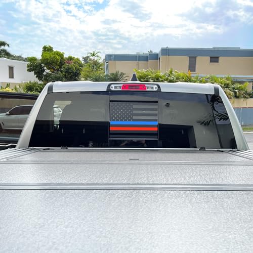 Image of Xinghe for Chevy Colorado GMC Canyon 2015-2026 Rear Middle Window American Flag Decal, Matte Black with Red Blue Line Vinyl Sticker for Back Sliding Glass