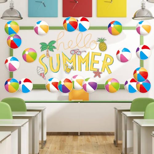 Image of 48Pcs Beach Ball Cutouts Summer Bulletin Board Decorations Colorful Beach Ball Paper Cut-Outs Pool Balls Theme Party Cutouts for Summer Party Home Office School Classroom Decor