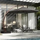 GREENVINES 11-FT-Patio-Offset-Cantilever-Umbrella | Outdoor Large Umbrellas with Base | Aluminum Ribs | Heavy Duty | Curvy | 360°Rotation | for Pool Garden Backyard Deck Lawn | Charcoal Gray