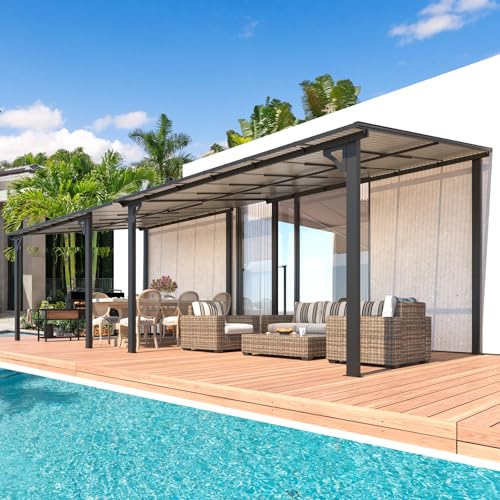 AECOJOY 22\' x 10\' Gazebo for Patio, Large Wall-Mounted Hard Top Lean-to Gazebo Pergola with Roof 10\' x 22\' on Clearance, Heavy Duty Patio Awnings for Decks, Backyard