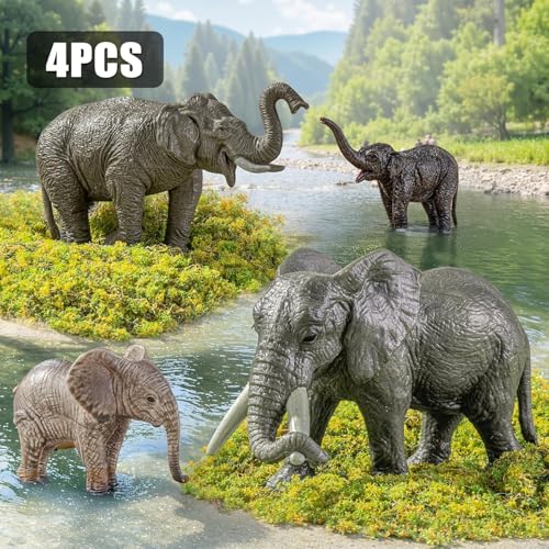 Image of Elephant Animal Toy for Kids | 4 PCS Realistic Safari Animals Toys Elephants Family Action Figurine Model Playset for Boys and Girls Birthday Gifts for Children Educational & Decoration Items
