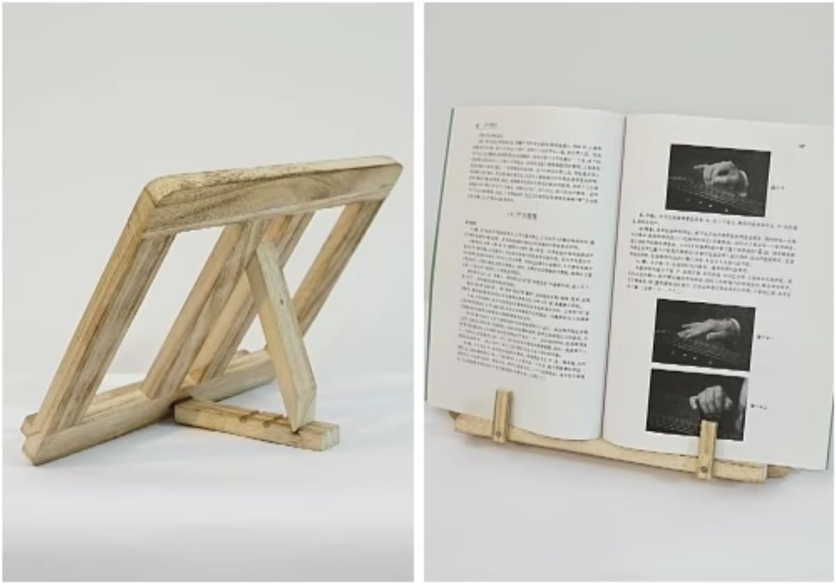 Recipe Holder Gifts Wooden Cookbook Stand Recipe Book Holder Adjustable and Foldable Reading Kitchen Office Cooking Helper(C)
