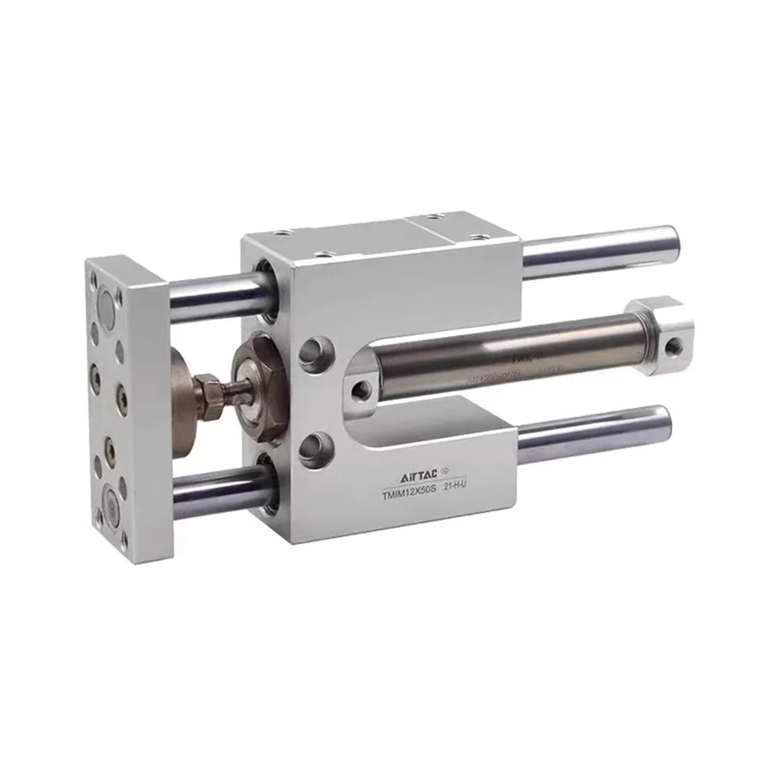 Vérin pneumatique double tige TMIL12 course 50mm avec cadre de guidage intégré