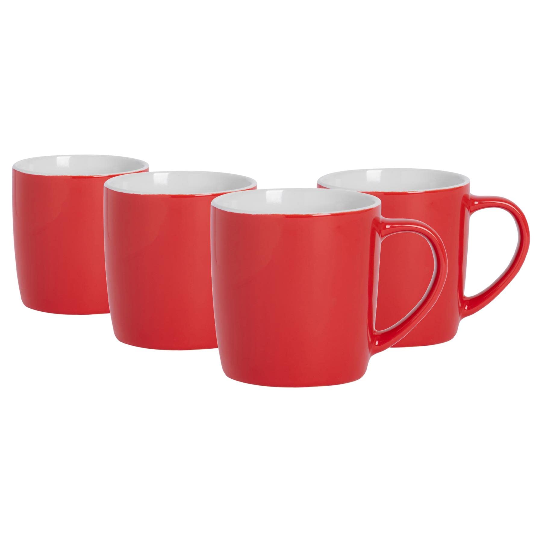 Argon Tableware Coloured Coffee Mugs - Red - 350ml - Pack of 4 - Gloss Ceramic Stoneware Latte Cappuccino Cups Hot Chocolate Cups Colourful Mug Set with Handle