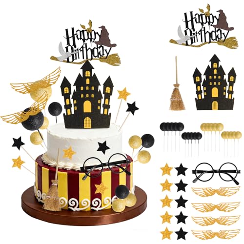 38 Stück Magical Tortendeko Glitter Wizard Kuchen Deko Happy Birthday Cake Topper Set für Kinder Geburtstag Party Kuchen Dekoration