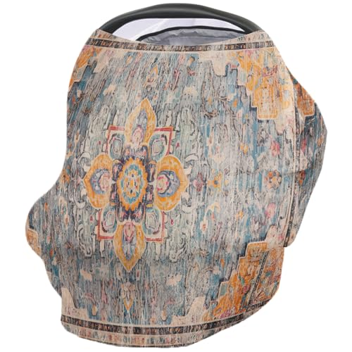 Nursing Cover for Breastfeeding Scarf, Oriental Vintage Flower Textured Baby Car Covers Super Soft Multi Use for Canopy Shopping Cart Cover Blanket Stroller Cover