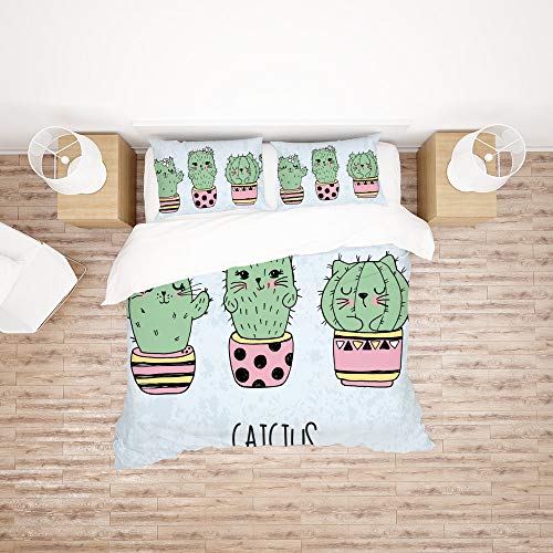 Housse de couette chat et fleurs imprimé haute définition 3 pièces king