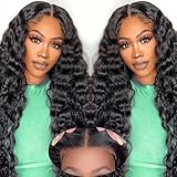 Wear and Go Glueless Wigs Human Hair Pre Plucked Pre Cut 13x4 HD Lace Deep Wave Lace Front WigHuman Hair 180% Density Ready to Wear for Women 24 Inch Natural Black