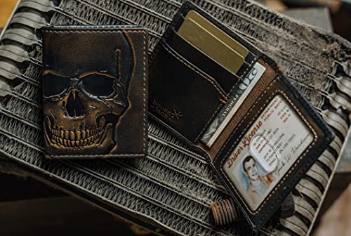 House of Jack Co. Skull Slim Card Wallet for Men, Minimalist Front Pocket, Small Bifold Card Holder, Full Grain Cowhide Leather Wallet, Black2