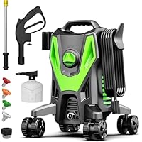 QIOMALA Pressure Washer, 4800 PSI 3.0GPM High Pressure Cleaning Machine with 35 FT Power Cord, 20 FT Hose, Foam Cannon, 4 Nozzles,Easy Store for Car/Garage/Patio
