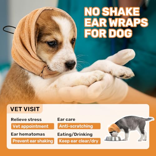 Image of Dog Calming Hoodie, No Shake Ear Wraps for Dogs, Adjustable Dog Ear Muffs for Noise Protection, Ear Wrap Head Cover for Anxiety Relief & Hematoma (Vitality Orange, M(Head Circle:13.8 inch-18.9 inch))