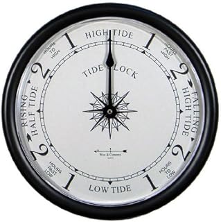 West & Company Black Tide Clock with Protective Lens and Classic Nautical Themed dial - 9 1/2