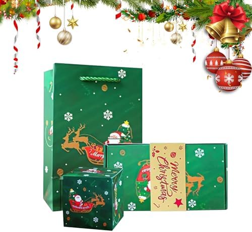 Christmas Surprise Gift Box Explosion for Money, Merry Christmas Explosion Gift Box Cash Exploding, Pop Up Folding Bounce Money Box (Green)
