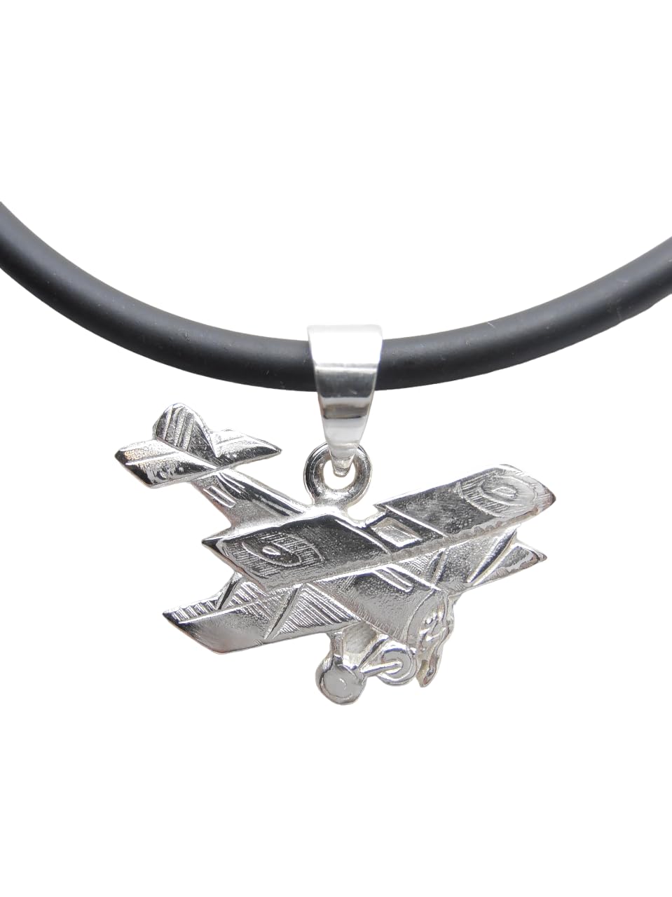 Pendentif avion en argent 925 et ras-du-cou caoutchouc à porter en vol ou au quotidien