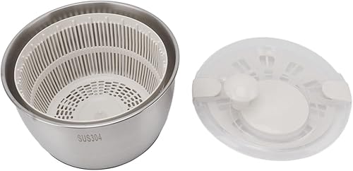 Miniatura 9 de Molinillo de ensalada de acero inoxidable, gran capacidad, rotación manual, doble capa, fácil de usar, con lavadora y secadora de verduras para