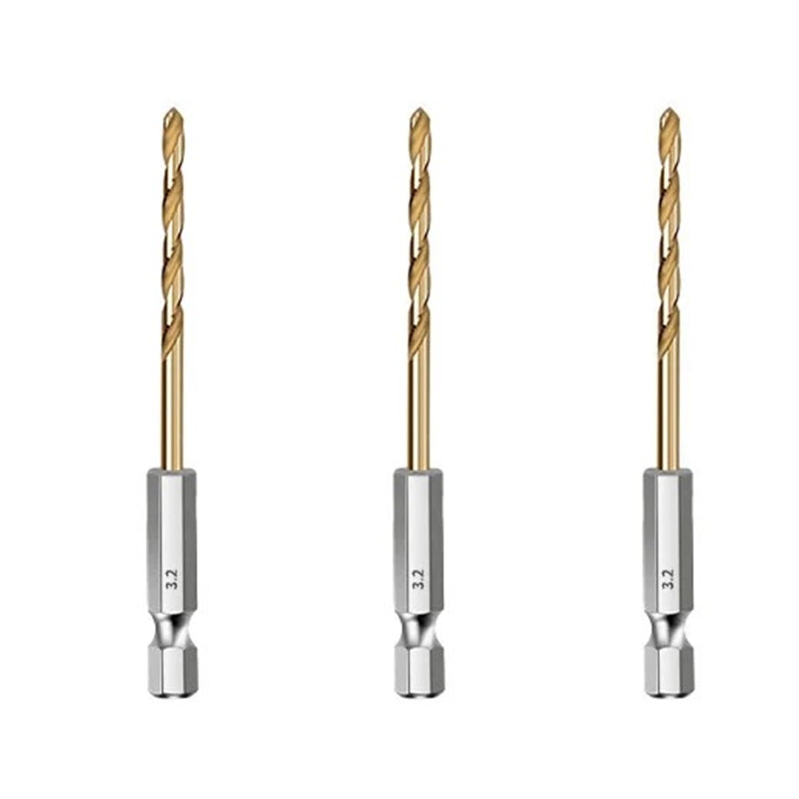 Aoicxb One Color Twist Drill Bits,Metal Drill Bit,Hss Titanium Coated Wood Drill Bits 1/4 Hex Shank Sizes 1.5-6.5Mm(3Pcs 3.2Mm)