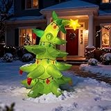 Mepase 4.9 ft Christmas Inflatable Outdoor Decoration, Green Monster Inflatable Christmas Tree with LED Lights, Curved Xmas Green Tree Blow up Decor for Yard, Lawn, Garden, Car Roof, Golf Cart Parade