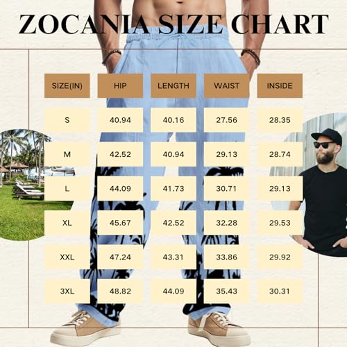 ZOCANIA Linen Pants for Men Palm Trees Print Lightweight Baggy Style Summer Fall Beach Casual Trousers with Pocket2